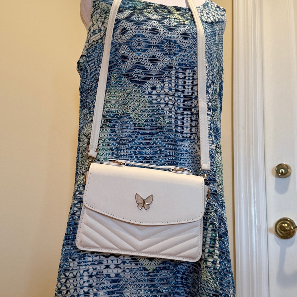 Butterfly Accent Cream Crossbody Bag - Women's Shoulder Purse
